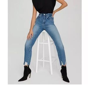 Good American Good Jagged Hem High Rise Straight Leg Jeans